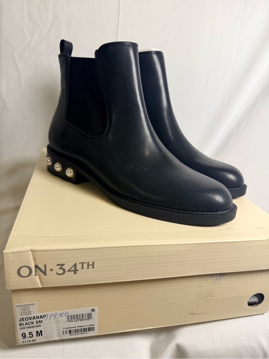 ON 34th Shoes - On 34th Black Leather Boots with Pearl Heel Accent